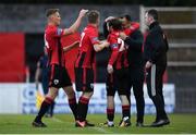 28 April 2018; Dylan McGlade of Longford Town celebrates after scoring his sides first goal with Manager of Longford Town Neale Fenn and team-mates during the SSE Airtricity League First Division match between Longford Town and Finn Harps at the City Calling Stadium in Longford. Photo by Harry Murphy/Sportsfile