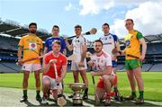 30 April 2018;  In attendance during the Nicky Rackard Cup competition launch are, from left, Zak Moradi of Leitrim, Ger Smyth of Louth, Patrick Walsh of Longford, Paul Hoban of Warwickshire, Damian Casey of Tyrone, Fergal Rafter of Monaghan and Padraig Doherty of Donegal, at Croke Park in Dublin. Photo by Sam Barnes/Sportsfile