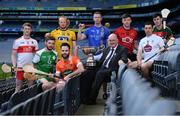 30 April 2018; In attendance during the Christy Cup competition launch is Uachtarán Cumann Lúthchleas Gael John Horan, with players, from left, Brendan Rogers of Derry, Conor Hickey of London, Naos Connaghton of Roscommon, Ciaran Clifford of Armagh, Warren Kavanagh of Wicklow, Paul Sheehan of Down, John Doran of Kildare and Corey Scahill of Mayo, at Croke Park in Dublin. Photo by Sam Barnes/Sportsfile