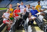 30 April 2018; In attendance during the Nicky Rackard Cup competition launch is Uachtarán Cumann Lúthchleas Gael John Horan, centre, with players, from left, Damian Casey of Tyrone, Padraig Doherty of Donegal, Ger Smyth of Louth, Fergal Rafter of Monaghan, Paul Hoban of Warwickshire, Patrick Walsh of Longford, and Zak Moradi of Leitrim at Croke Park in Dublin. Photo by Sam Barnes/Sportsfile