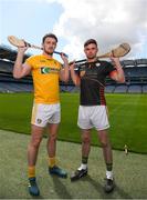 30 April 2018; Conor McGinley of Antrim with Kevin Gilmartin of Sligo during the McDonagh competition launch at Croke Park in Dublin. Photo by Eóin Noonan/Sportsfile