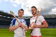 30 April 2018; Fergal Rafter of Monaghan with Damian Casey of Tyrone during the Rackard competition launch at Croke Park in Dublin. Photo by Eóin Noonan/Sportsfile