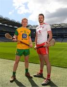 30 April 2018; Padraig Doherty of Donegal with Damian Casey of Tyrone during the Rackard competition launch at Croke Park in Dublin. Photo by Eóin Noonan/Sportsfile