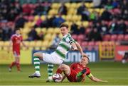 30 April 2018; Ronan Finn of Shamrock Rovers in action against Conor McCormack of Cork City during the SSE Airtricity League Premier Division match between Shamrock Rovers and Cork City at Tallaght Stadium in Dublin. Photo by Eóin Noonan/Sportsfile
