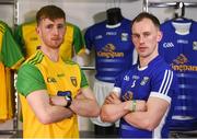 30 April 2018; Shaun Patton, left, of Donegal and Martin Reilly of Cavan during the launch of the Ulster Senior Football Championship 2018 in Strabane, Co Tyrone. Photo by Oliver McVeigh/Sportsfile