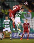30 April 2018; Gary Shaw of Shamrock Rovers in action against Sean McLoughlin of Cork City during the SSE Airtricity League Premier Division match between Shamrock Rovers and Cork City at Tallaght Stadium in Dublin. Photo by Eóin Noonan/Sportsfile
