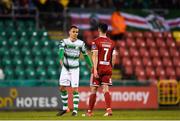 30 April 2018; Graham Burke of Shamrock Rovers with Jimmy Keohane of Cork City as he makes his way off the pitch during the SSE Airtricity League Premier Division match between Shamrock Rovers and Cork City at Tallaght Stadium in Dublin. Photo by Eóin Noonan/Sportsfile