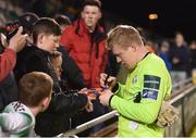 30 April 2018; Kevin Horgan of Shamrock Rovers signs an autopgraph for a supporter following the SSE Airtricity League Premier Division match between Shamrock Rovers and Cork City at Tallaght Stadium in Dublin. Photo by Eóin Noonan/Sportsfile