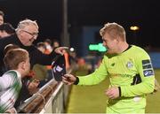 30 April 2018; Kevin Horgan of Shamrock Rovers signs an autopgraph for a supporter following the SSE Airtricity League Premier Division match between Shamrock Rovers and Cork City at Tallaght Stadium in Dublin. Photo by Eóin Noonan/Sportsfile