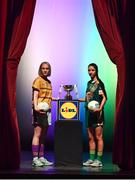 1 May 2018; In attendance during the Lidl Ladies National Football League finals media day at The Helix, Dublin City University are Mary Rose Kelly of Wexford, left, and Niamh O'Sullivan of Meath with the Division 3 trophy. The Lidl Ladies National Football League Finals take place next Sunday and Monday. On Sunday, at Parnell Park in Dublin, it’s Cavan against Tipperary in the Division 2 final, followed by the Division 1 final between Dublin and Mayo at 4pm. On Monday, at St Brendan’s Park in Birr, the first game of a double-header is Wicklow v Louth in the Division 4 final, followed by the Division 3 final clash between Meath and Wexford. Tickets for the Lidl Ladies NFL finals will be available at Parnell Park on Sunday, and at St Brendan’s Park on Monday. The Helix, Dublin City University, Dublin. Photo by Brendan Moran/Sportsfile