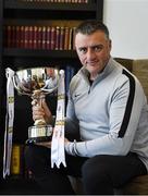 1 May 2018; In attendance during the Lidl Ladies National Football League finals media day at The Helix, Dublin City University is Mayo manager Peter Leahy with the Division 1 trophy. The Lidl Ladies National Football League Finals take place next Sunday and Monday. On Sunday, at Parnell Park in Dublin, it’s Cavan against Tipperary in the Division 2 final, followed by the Division 1 final between Dublin and Mayo at 4pm. On Monday, at St Brendan’s Park in Birr, the first game of a double-header is Wicklow v Louth in the Division 4 final, followed by the Division 3 final clash between Meath and Wexford. Tickets for the Lidl Ladies NFL finals will be available at Parnell Park on Sunday, and at St Brendan’s Park on Monday. The Helix, Dublin City University, Dublin. Photo by Brendan Moran/Sportsfile