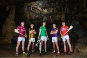 2 May 2018; Players, from left, Jack Canning of Galway, Richie Leahy of Kilkenny, Kyle Hayes of Limerick, Rory O'Connor of Wexford and Darragh Fitzgibbon of Cork at the launch of the Bord Gáis Energy GAA Hurling U21 All-Ireland Championship at Mitchelstown Caves in Cork. The 2018 campaign begins on May 7th with Clare hosting current holders Limerick in Ennis. Follow all of the action at #HurlingToTheCore. Photo by Eóin Noonan/Sportsfile