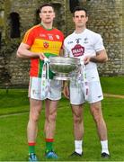 3 May 2018; John Murphy of Carlow with Eoin Doyle of Kildare during the Launch of the 2018 Leinster Senior Football Championship at Trim Castle in Trim, Co Meath. Photo by Harry Murphy/Sportsfile