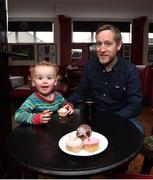 3 May 2018; Bohemian FC Youth Director Conor Emerson with his son Malcolm, age 2, during the Bohemian FC: More Than A Club - Alzheimer's Awareness at the Members Bar in Dalymount Park, Co Dublin. Photo by David Fitzgerald/Sportsfile