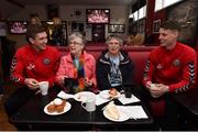 3 May 2018; Bohemian FC players Oscar Brennan, left, and Ian Morris with Lucy Kenny, left, and Margie Rulton during the Bohemian FC: More Than A Club - Alzheimer's Awareness at the Members Bar in Dalymount Park, Co Dublin. Photo by David Fitzgerald/Sportsfile