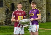 3 May 2018; John Heslin of Westmeath with Naomhan Rossiter of Wexford during the Launch of the 2018 Leinster Senior Football Championship at Trim Castle in Trim, Co Meath. Photo by Harry Murphy/Sportsfile