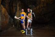 2 May 2018; Jason McCarthy of Clare with Richie Leahy of Kilkenny at the launch of the Bord Gáis Energy GAA Hurling U21 All-Ireland Championship at Mitchelstown Caves in Cork. The 2018 campaign begins on May 7th with Clare hosting current holders Limerick in Ennis. Follow all of the action at #HurlingToTheCore. Photo by Eóin Noonan/Sportsfile