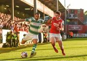 4 May 2018; Ethan Boyle of Shamrock Rovers in action against Dean Clarke of St Patrick's Athletic during the SSE Airtricity League Premier Division match between St Patrick's Athletic and Shamrock Rovers at Richmond Park in Dublin. Photo by Eóin Noonan/Sportsfile