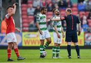 4 May 2018; Greg Bolger of Shamrock Rovers protests to referee Graham Kelly after he sent off Joey O’Brien of Shamrock Rovers during the SSE Airtricity League Premier Division match between St Patrick's Athletic and Shamrock Rovers at Richmond Park in Dublin. Photo by Eóin Noonan/Sportsfile
