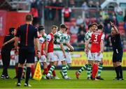 4 May 2018; Shamrock Rovers players protest to referee Graham Kelly after Joey O’Brien was sent off during the SSE Airtricity League Premier Division match between St Patrick's Athletic and Shamrock Rovers at Richmond Park in Dublin. Photo by Eóin Noonan/Sportsfile