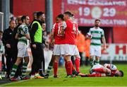 4 May 2018; Players from both side's during a coming together after Joey O’Brien of Shamrock Rovers fouls Ryan Brennan of St Patrick's Athletic during the SSE Airtricity League Premier Division match between St Patrick's Athletic and Shamrock Rovers at Richmond Park in Dublin. Photo by Eóin Noonan/Sportsfile