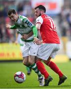 4 May 2018; Sean Kavanagh of Shamrock Rovers in action against Ryan Brennan of St Patrick's Athletic during the SSE Airtricity League Premier Division match between St Patrick's Athletic and Shamrock Rovers at Richmond Park in Dublin. Photo by Eóin Noonan/Sportsfile