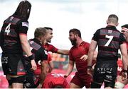 5 May 2018; Rhys Marshall of Munster, centre, celebrates witm Conor Murray after scoring his side's first try during the Guinness PRO14 semi-final play-off match between Munster and Edinburgh at Thomond Park in Limerick. Photo by Sam Barnes/Sportsfile