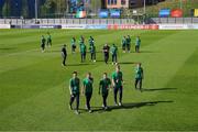 5 May 2018; The Republic of Ireland team inspect the pitch  before the UEFA U17 Championship Final match between Republic of Ireland and Belgium at Loughborough University Stadium in Loughborough, England. Photo by Malcolm Couzens/Sportsfile
