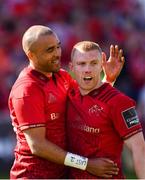 5 May 2018; Simon Zebo, left, and Keith Earls of Munster celebrate at the final whistle following the Guinness PRO14 semi-final play-off match between Munster and Edinburgh at Thomond Park in Limerick. Photo by Sam Barnes/Sportsfile