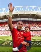 5 May 2018; Simon Zebo with daughter Sofia Zebo following the Guinness PRO14 semi-final play-off match between Munster and Edinburgh at Thomond Park in Limerick. Photo by David Fitzgerald/Sportsfile