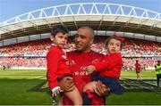 5 May 2018; Simon Zebo with son Jacob and daughter Sofia following the Guinness PRO14 semi-final play-off match between Munster and Edinburgh at Thomond Park in Limerick. Photo by David Fitzgerald/Sportsfile
