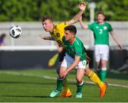 5 May 2018; Sean Brennan of Republic of Ireland in action against Lars Dendonker of Belgium during the UEFA U17 Championship Final match between Republic of Ireland and Belgium at Loughborough University Stadium in Loughborough, England. Photo by Malcolm Couzens/Sportsfile