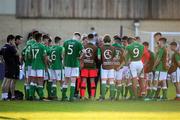 5 May 2018;  Republic of Ireland players in a post-match huddle following the UEFA U17 Championship Final match between Republic of Ireland and Belgium at Loughborough University Stadium in Loughborough, England. Photo by Malcolm Couzens/Sportsfile