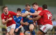 5 May 2018; Kieran O'Gorman of Leinster takes on the Munster defence during the Junior Interprovincial Series match between Leinster Juniors and Munster Juniors at Coolmine RFC in Ashtown, Dublin. Photo by Piaras Ó Mídheach/Sportsfile