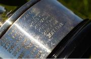 6 May 2018; A detailed view of the roll of honour on the Division 1 cup before the Lidl Ladies Football National League Division 1 Final match between Dublin and Mayo at Parnell Park in Dublin. Photo by Piaras Ó Mídheach/Sportsfile