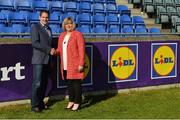 6 May 2018; Ladies Gaelic Football Association President Marie Hickey and Lidl Ireland Managing Director JP Scally pictured at Parnell Park as the LGFA and Lidl announced a three-year extension of the deal which sees Lidl proudly positioned as the LGFA’s official retail partner, and title sponsors of the National Leagues. Following the phenomenal success of the partnership established in 2016 between Lidl Ireland and the LGFA, Lidl has proudly announced a further €3 million investment in Ladies Gaelic Football. Lidl Ladies Football National League Division 1 Final match between Dublin and Mayo at Parnell Park in Dublin. Photo by Piaras Ó Mídheach/Sportsfile