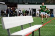 6 May 2018; Donal Wrynn of Leitrim leads his side out prior to the Connacht GAA Football Senior Championship Quarter-Final match between New York and Leitrim at McGovern Park at Gaelic Park in New York, USA.Photo by Stephen McCarthy/Sportsfile