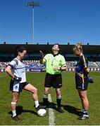 6 May 2018; Referee Stephen McNulty with team captain's Sinead Greene of Cavan and Samantha Lambert of Tipperary prior to the Lidl Ladies Football National League Division 2 Final match between Cavan and Tipperary at Parnell Park in Dublin. Photo by Tom Beary/Sportsfile