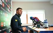 7 May 2018; Robbie Henshaw during a Leinster Rugby press conference at Leinster Rugby Headquarters in Dublin. Photo by Ramsey Cardy/Sportsfile