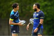 7 May 2018; Joey Carbery, left, and Isa Nacewa during Leinster Rugby squad training at UCD in Dublin. Photo by Ramsey Cardy/Sportsfile