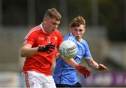 7 May 2018; Ruairi Hanlon of Louth in action against Mark O’Leary of Dublin during the Electric Ireland Leinster GAA Football Minor Championship Round 1 match between Dublin and Louth at Parnell Park in Dublin. Photo by Seb Daly/Sportsfile
