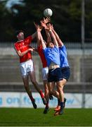 7 May 2018; Conor Hennessy and Eoin Adamson of Dublin in action against Connall McCaul and Gabriel Bell of Louth during the Electric Ireland Leinster GAA Football Minor Championship Round 1 match between Dublin and Louth at Parnell Park in Dublin. Photo by Seb Daly/Sportsfile