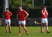 7 May 2018; Louth players, from left, Craig Lennon, Joe Mee and Sean Healy react following their side's defeat during the Electric Ireland Leinster GAA Football Minor Championship Round 1 match between Dublin and Louth at Parnell Park in Dublin. Photo by Seb Daly/Sportsfile