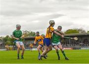 7 May 2018; John Flynn of Limerick in action against Steven Conway of Clare during the Bord Gáis Energy Munster GAA Hurling U21 Championship quarter-final match between Clare and Limerick at Cusack Park in Ennis, Clare  Photo by Eóin Noonan/Sportsfile