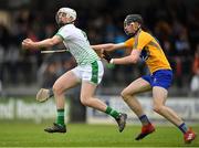 7 May 2018; Jamie Power of Limerick in action against Colin Guilfoyle of Clare during the Bord Gáis Energy Munster GAA Hurling U21 Championship quarter-final match between Clare and Limerick at Cusack Park in Ennis, Clare. Photo by Eóin Noonan/Sportsfile