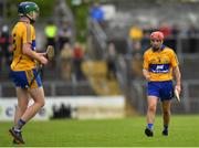 7 May 2018; Micheal Cory of Clare celebrates after his team-mate Billy Connors, left, wins a free during the Bord Gáis Energy Munster GAA Hurling U21 Championship quarter-final match between Clare and Limerick at Cusack Park in Ennis, Clare. Photo by Eóin Noonan/Sportsfile