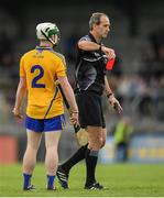 7 May 2018; Conor O'Halloran of Clare protests after being shown a red card by referee Philip Kelly during the Bord Gáis Energy Munster GAA Hurling U21 Championship quarter-final match between Clare and Limerick at Cusack Park in Ennis, Clare. Photo by Eóin Noonan/Sportsfile