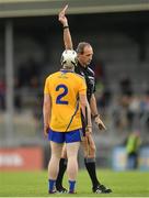 7 May 2018; Conor O'Halloran of Clare is shown a red card by referee Philip Kelly during the Bord Gáis Energy Munster GAA Hurling U21 Championship quarter-final match between Clare and Limerick at Cusack Park in Ennis, Clare. Photo by Eóin Noonan/Sportsfile