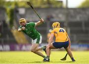 7 May 2018; Oisin O'Reilly of Limerick in action against Bradley Higgins of Clare during the Bord Gáis Energy Munster GAA Hurling U21 Championship quarter-final match between Clare and Limerick at Cusack Park in Ennis, Clare. Photo by Eóin Noonan/Sportsfile