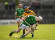 7 May 2018; Mark O'Dwyer of Limerick in action against Aidan McCarthy of Clare during the Bord Gáis Energy Munster GAA Hurling U21 Championship quarter-final match between Clare and Limerick at Cusack Park in Ennis, Clare. Photo by Eóin Noonan/Sportsfile